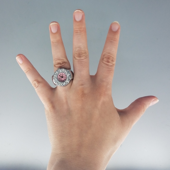 Silvertone Pink Rhinestone Ring Watch - Picture 3 of 8